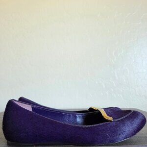 Tory Burch Jessa Purple Calf Hair Flats Slip-On Loafers Size 8.5 Gold Hardware